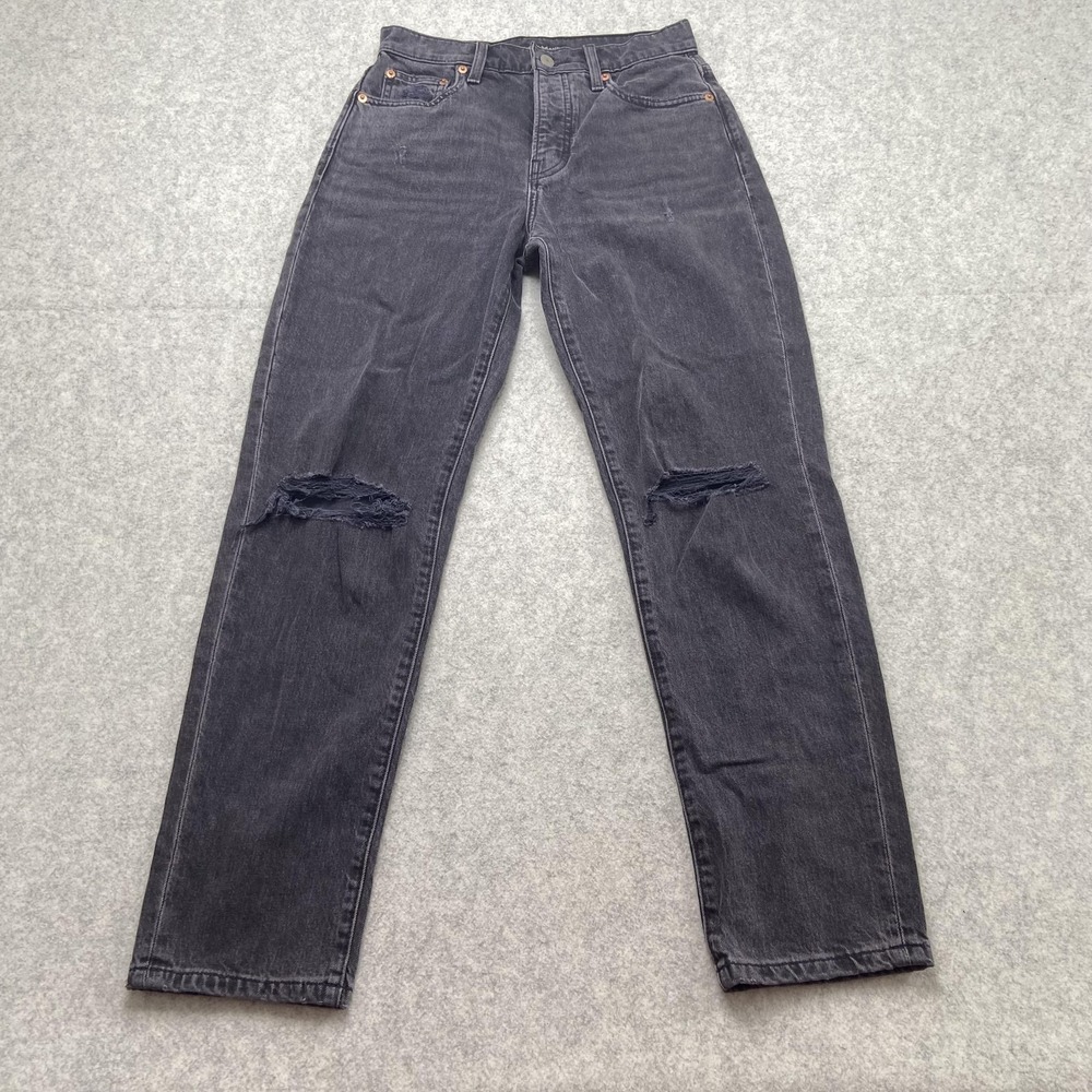 Lucky Brand Drew Mom High Rise Taper Jeans Womens 0 (26x27) Gray Distressed